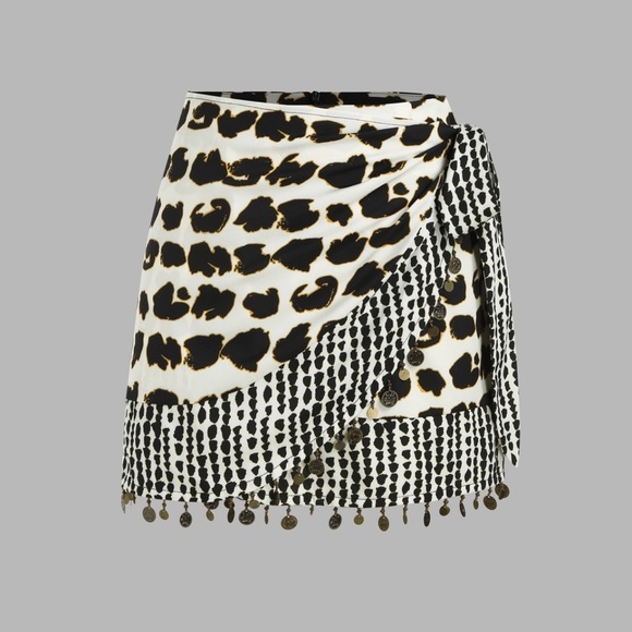 🖤🤎CIDER MID WAIST LEOPARD PRINT ASYMMETRICAL TASSEL SKIRT SZ 2XL🤎🖤EUC - Picture 4 of 16